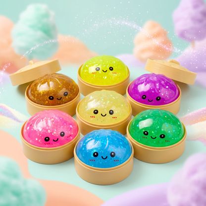 Glitter TPR Dumpling Bun Squishy, Stress Relief Fidget Toy