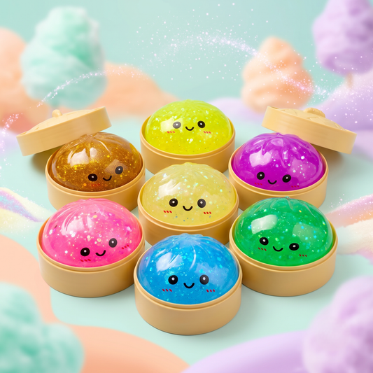 Glitter TPR Dumpling Bun Squishy, Stress Relief Fidget Toy